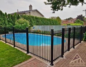 Black Picket Railing on Pool in Toronto – Toronto Deck and Rail